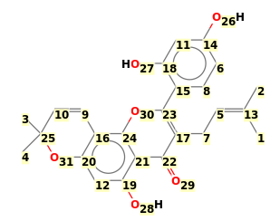 Image with canonical numbers derived from InChI string