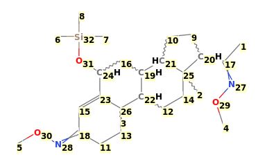 Image with canonical numbers derived from InChI string