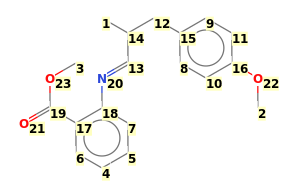 Image with canonical numbers derived from InChI string