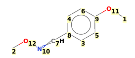 Image with canonical numbers derived from InChI string